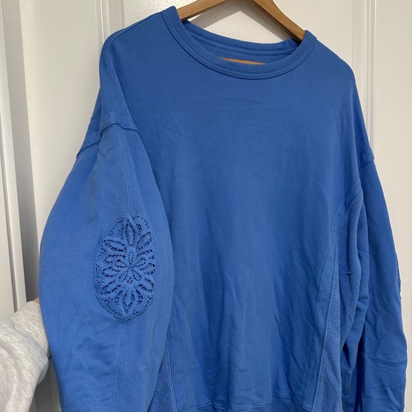 Aerie | Women’s Keep It Light Crochet Sweatshirt  Blue Womens Size S Oversized f - Picture 6 of 15